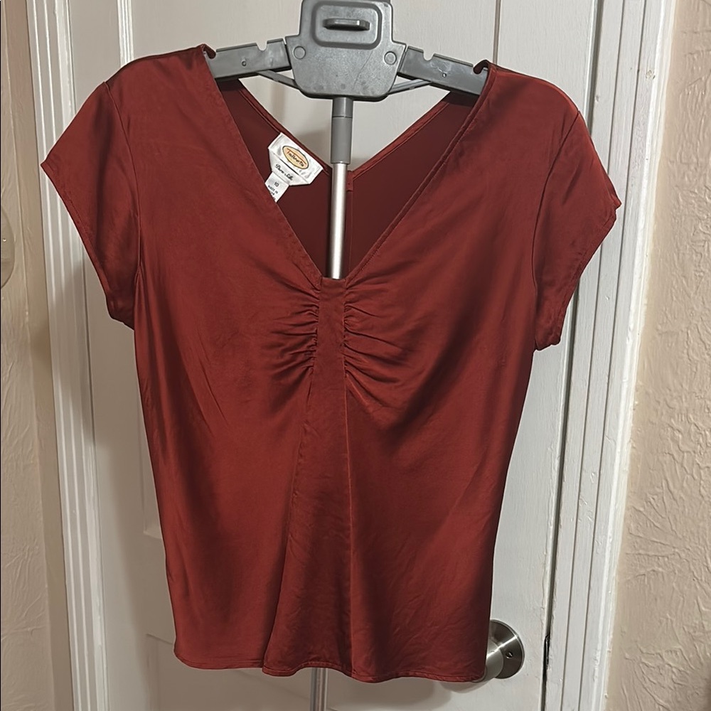 Talbots Deep Red V-Neck Blouse